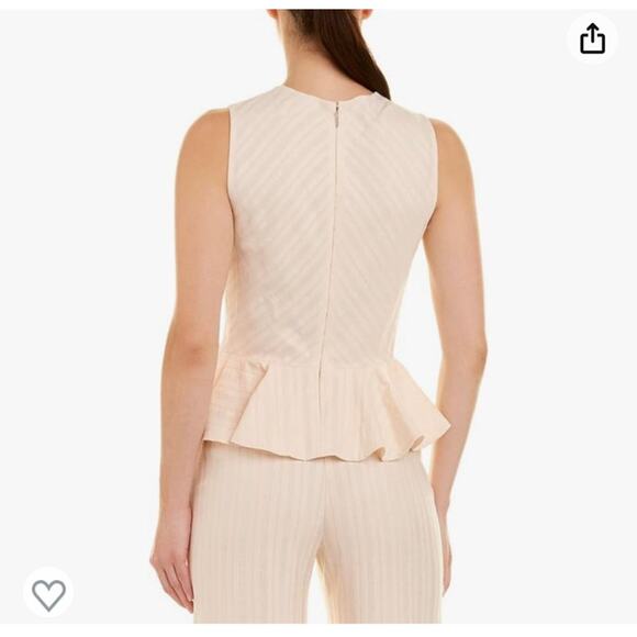 Rebecca Taylor Textured Stripe Peplum Top linen blend in Creme size 6 - Picture 2 of 12